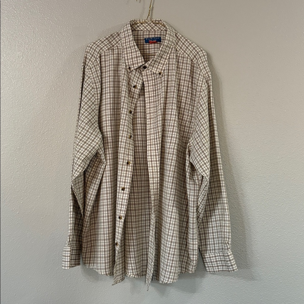 Puritan Cream and Brown Plaid Shirt